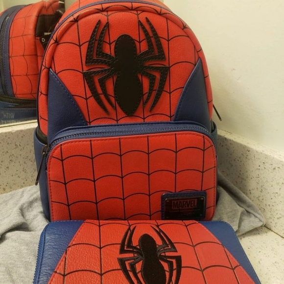 Loungefly Marvel Spider-Man Suit Mini Faux Leather Backpack and wallet